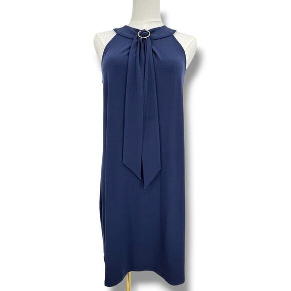 Michael Kors dress women's small halter sleeveless tie neck sheath midi navy - Picture 1 of 9